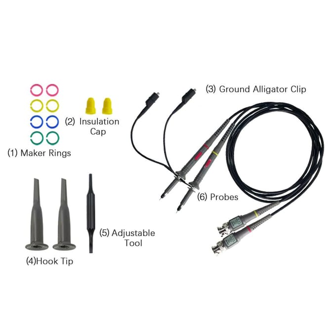 Oscilloscoopsonde met accessoireset 100 MHz oscilloscoop-clipsondes grijs