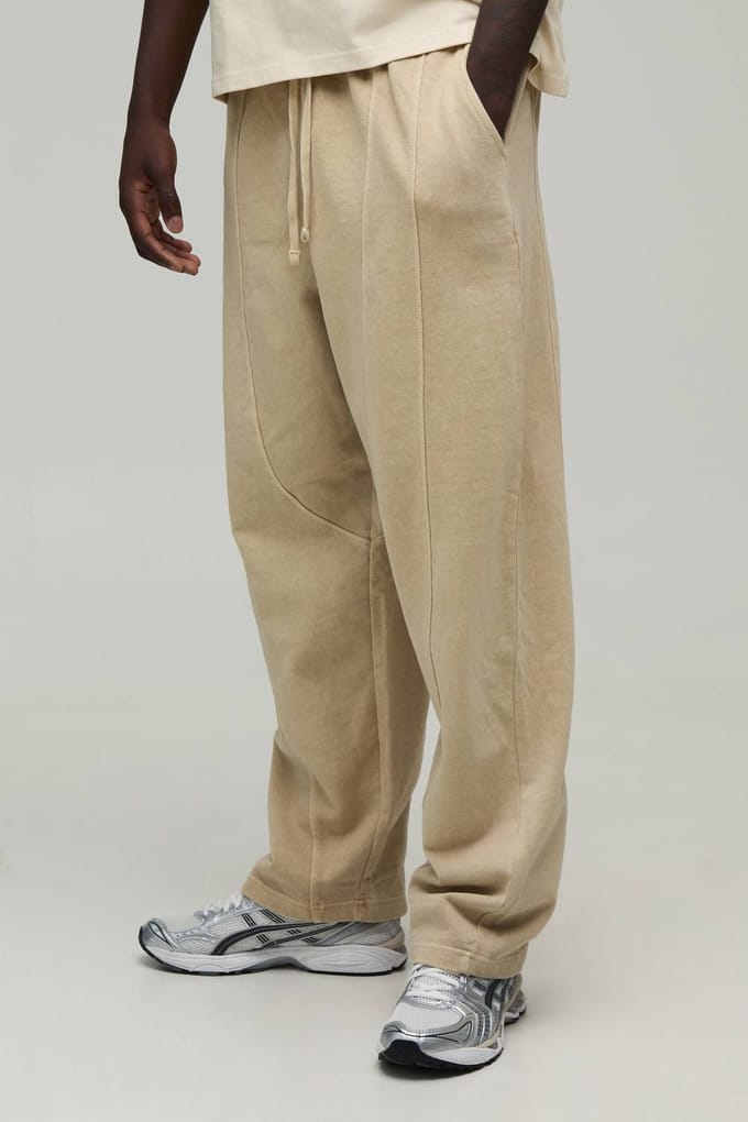 Balloon Fit Jogger Met Naaddetail En Washed Afwerking | Stone | Size Medium