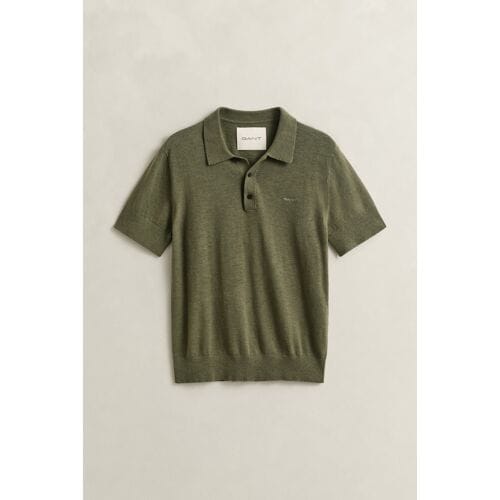 Gant Short Sleeve Slub Cotton Linnen Polo Pullover Dry Herb Green / male