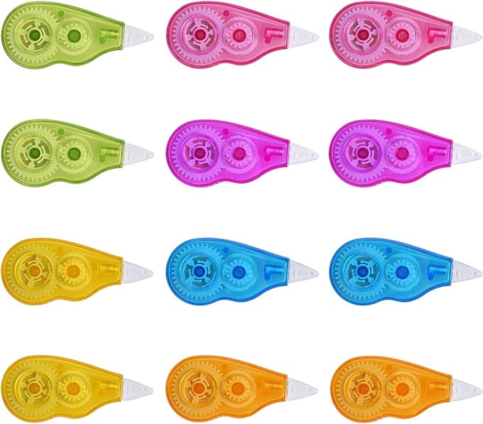 Set van 12 Correctietapes, Mini Pocket Mouse, 4m x 5mm, Ideaal voor School, Kantoor en Creatieve Projecten