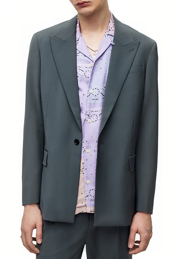 AllSaints Berto Blazer Smoke Blue Größe: 44 | Blazer Outlet | Herren | Blau