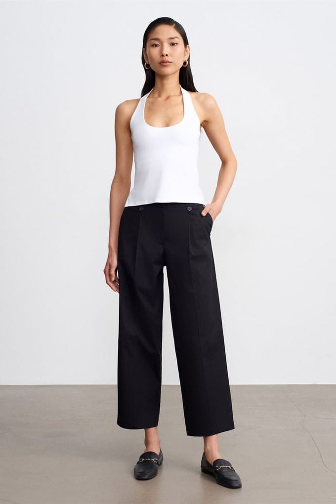 Hoge Taille Wijde Pijpen Katoenen Poplin Broek