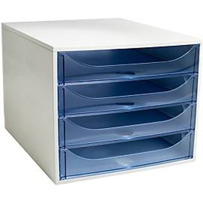Exacompta ECOBOX ladebox 4 laden ijsblauw, A4/A4+, open front, geruisloos, veiligheidsstop