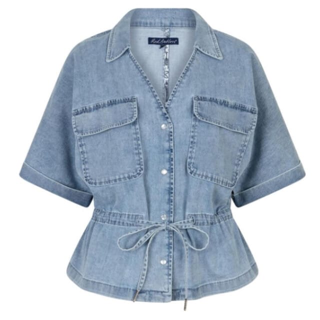 Red Button Blouse Drew Drawstring Denim Srb4869 Light Stone Dames Maat - XL