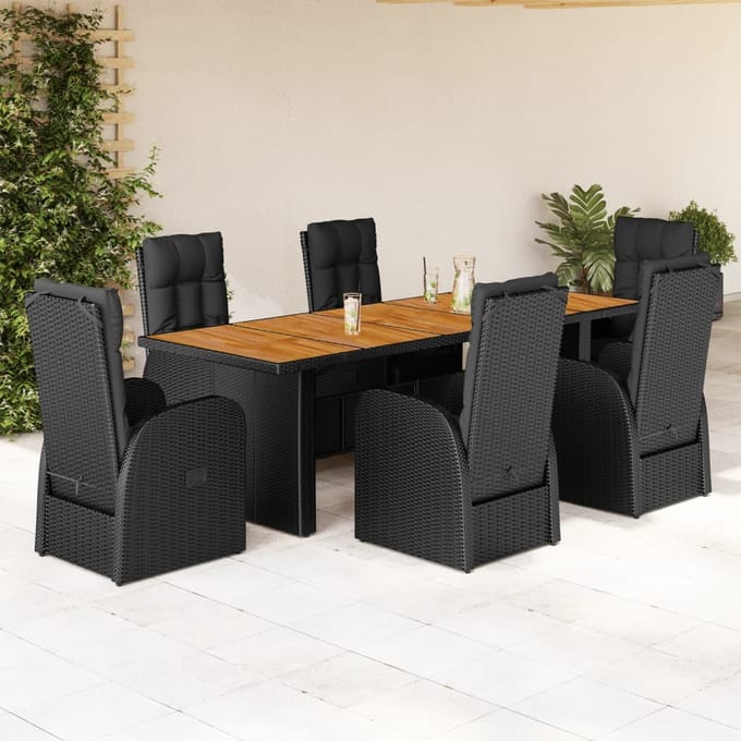 vidaXL - 7-delige - Tuinset - met - kussens - poly - rattan - zwart