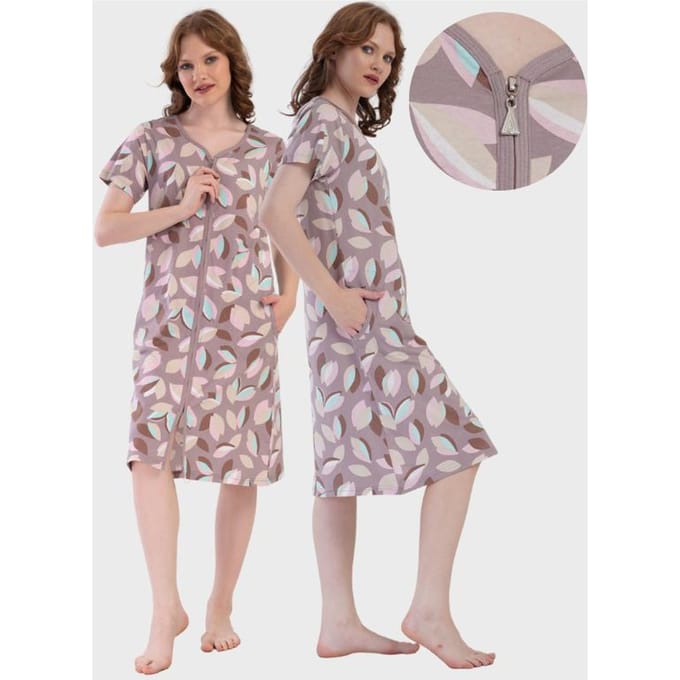 Damesbadjas Katoen Met Rits En Zakken Vienetta M Open te Ritsen gray