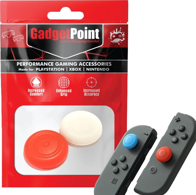 Gadgetpoint - Thumb Grips voor Nintendo Switch Joy-Con Controllers - Gaming Thumbgrips - Performance Anti-Slip Thumbsticks - Bescherming Accessoires - Thumbgrips Wit/Rood