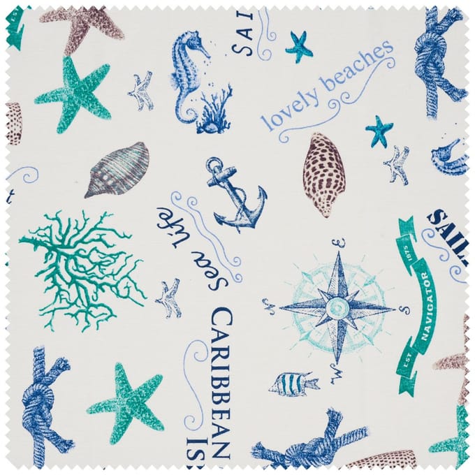 Motiefstof in linnenlook "Sealife"