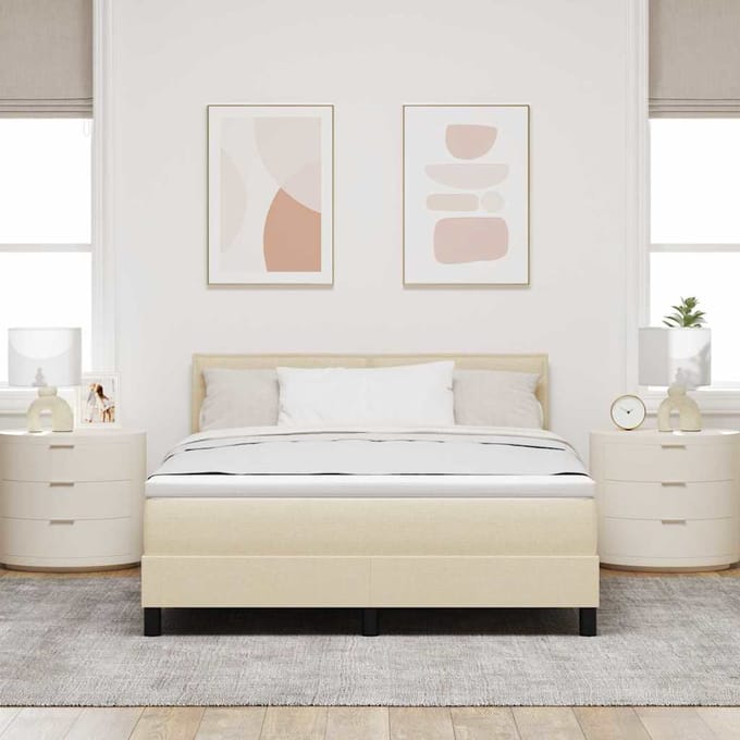 vidaXL - Boxspring - bed - met - kussen - met - hoofdeinde - Crème - 140 - x - 190 - cm - Stof