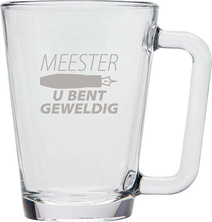 Gegraveerde theeglas 26cl Meester u bent geweldig