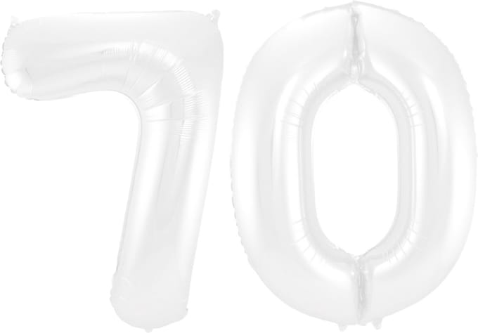 Folieballon 70 jaar metallic wit 86cm