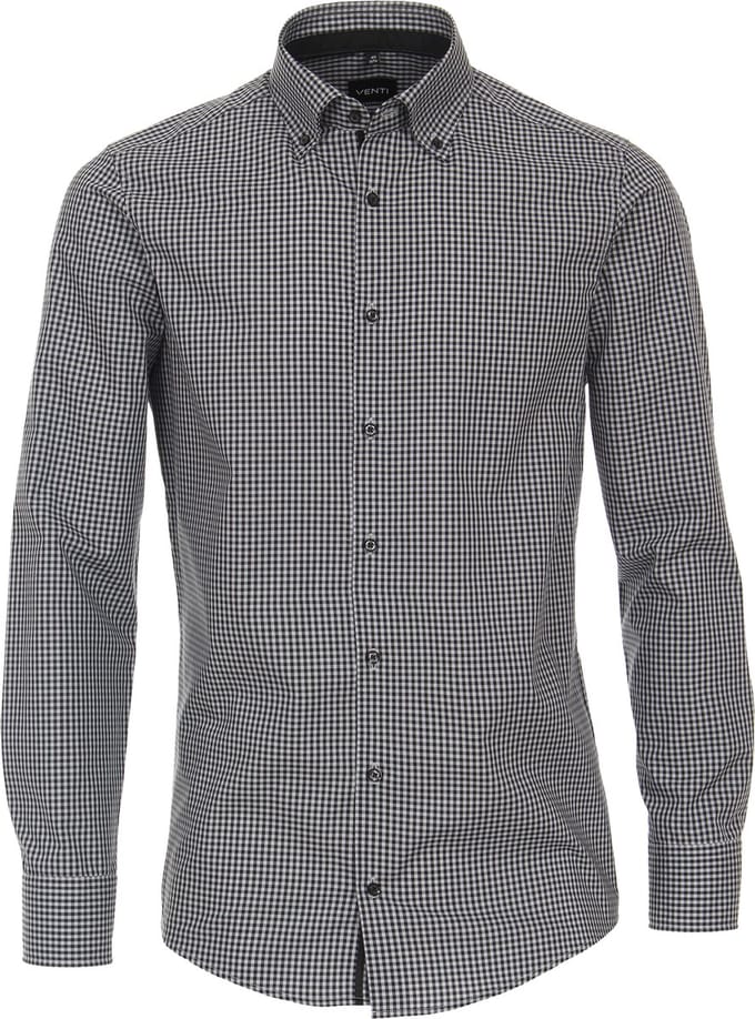 VENTI modern fit overhemd - popeline - zwart met wit geruit - Strijkvriendelijk - Boordmaat: 46