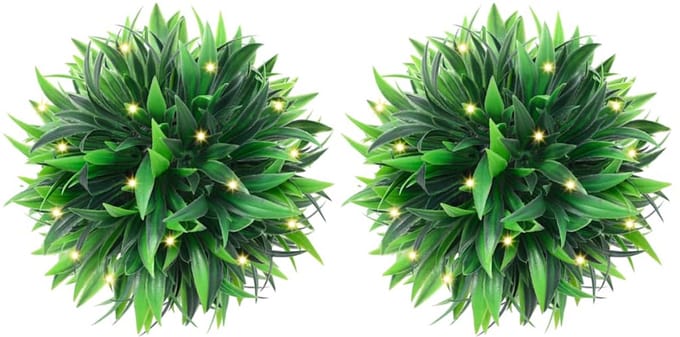 vidaXL - Kunstbuxusballen - met - LED-verlichting - 2 - st - 20 - cm - groen