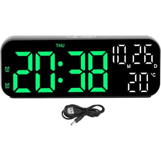 Digitale Klok Dubbele Display Spraakbesturing 3 Instelbare Helderheid Datum Temp Weergave Aftellen LED groen