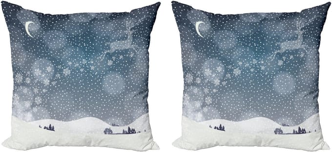 ABAKUHAUS Kerstkussensloopset (2 stuks), Besneeuwd landschap 's nachts, 40 cm, Blauw en wit