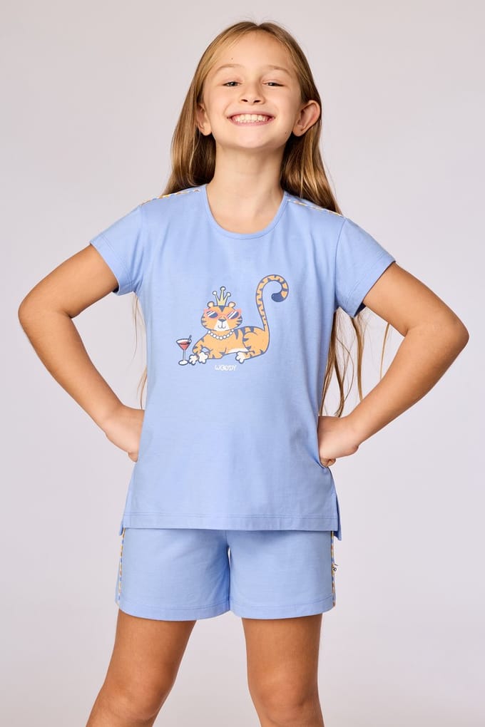 Woody Meisjes-Dames pyjama blauw - maat 098/3J
