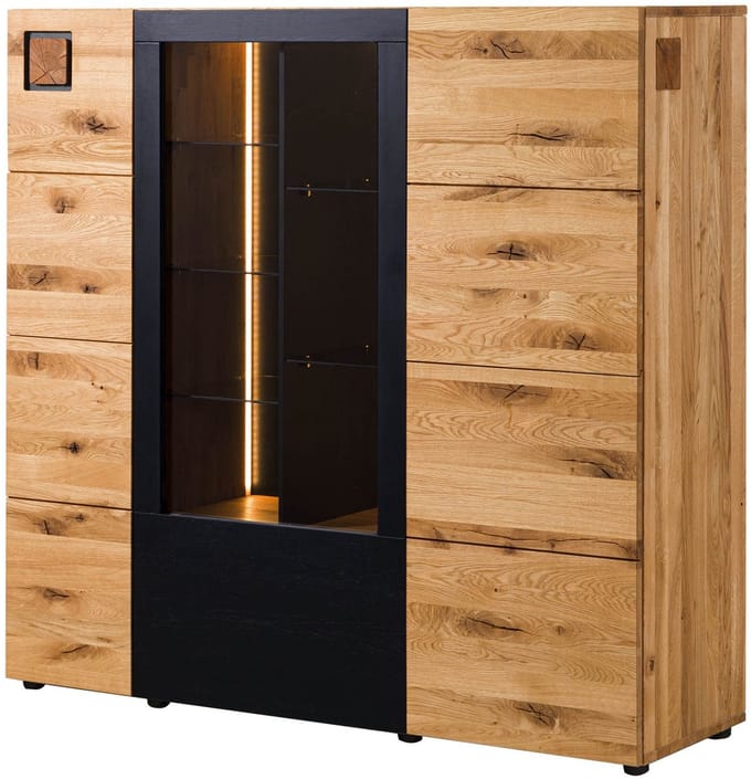 MASSIVMOEBEL24.DE wilde eik highboard blank massief hout 148x43,5x143 cm (BxTxH) gelakt / geolied gemonteerd KITZBÜHEL volledig massief #106