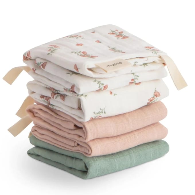Mushie Monddoekje Muslin Cotton Pink Flowers 5-Pack