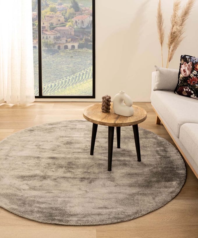 Viscose vloerkleed rond - Glamour zilver 200