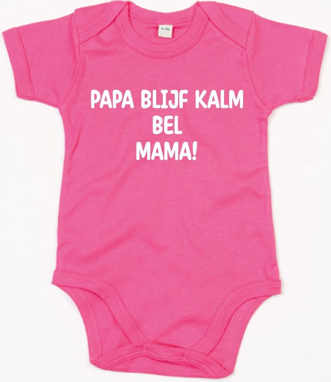 Rompertje Papa Blijf Kalm Bel Mama-Fuchsia-3-6 Maanden