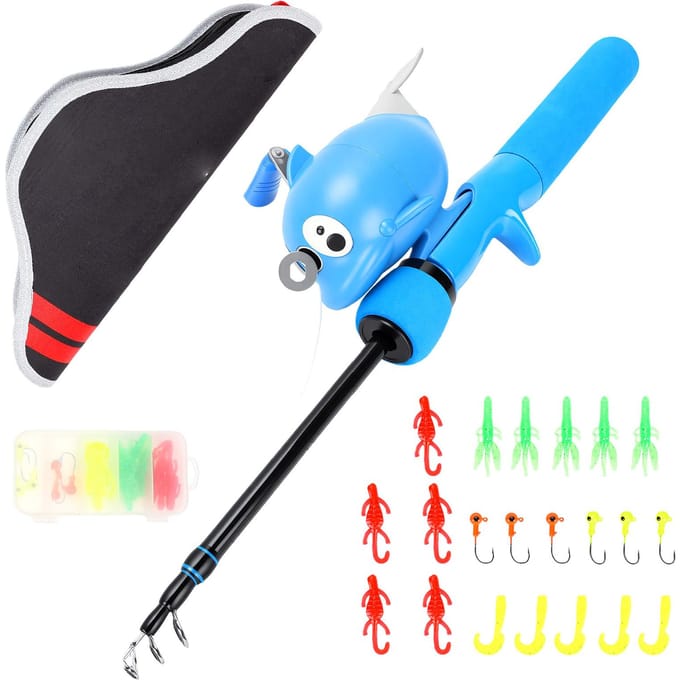 Mini Vishengel voor Kinderen: Complete 1,3-Meter Hengelset voor Kunstaasvissen blauw