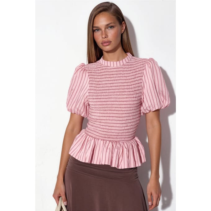 Gestreepte Textuur Rimpel Blouse