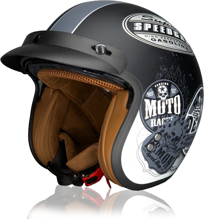 DAWNRISE Jethelm ECE 22.06 - Retro scooterhelm - Vintage bloemmotief - Maat M