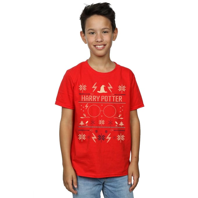 Harry Potter Jongens Kerstpatroon T-shirt (Rood)