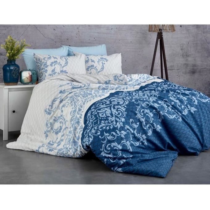 Parure de lit - 1 housse de couette 220 x 240 cm + 2 taies d'oreiller 60 x 60 cm - 100% coton renforcé - Bleu