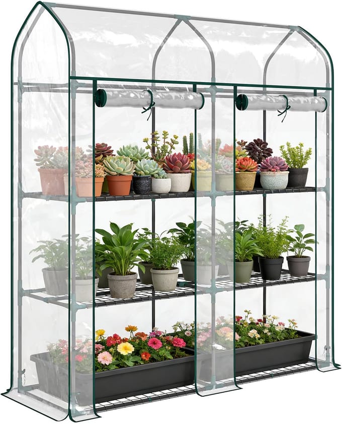 Outsunny Kas - Staal, PVC - 143 x 46 x 165 cm - Transparant