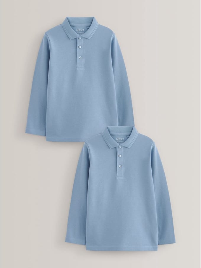 Next - Jongens - Set van 2 schoolpoloshirts met lange mouwen - Blauw
