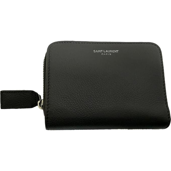 Saint Laurent compacte portemonnee met ritssluiting en korrelmotief (Rive Gauche) in grijs leer.