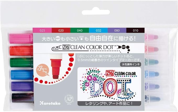 Kuretake ZIG Clean Color Dot 6 Colors Set # TC-6100/6V