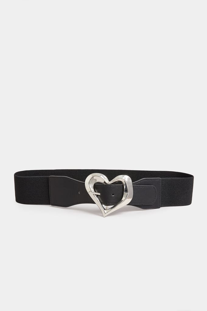 Yours Brede Riem Met Stretch En Gesp Van Hartontwerp In Zwart/Zilversize 54-56