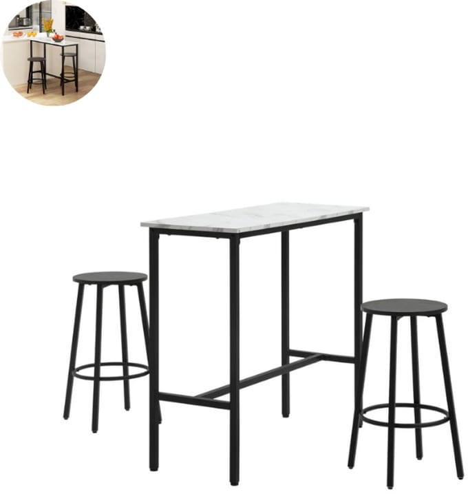 Bartafel keuken - Bartafel Set - Barkruk - Barstoel - Keukenstoel - Voetsteun - Zwart+Wit