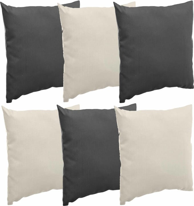 Hesperide Bank/sier/tuin kussens - binnen/buiten - set 6x stuks - beige/antraciet - 40x40 cm