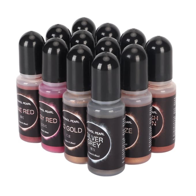12 Kleuren Metallic Alcoholinkt Set Hooggeconcentreerd 10ml Elk Alcoholverf voor Epoxyhars Kunst black