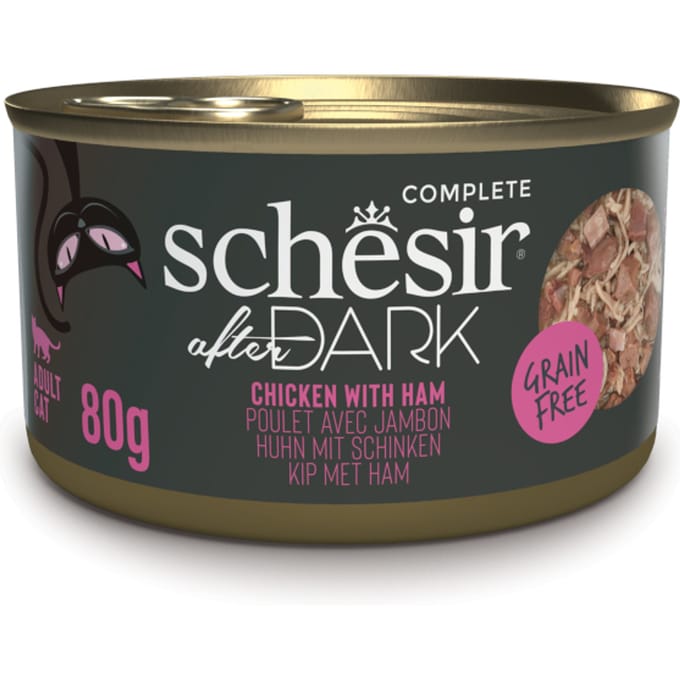 12x80g Schesir After Dark Kip & Ham natvoer voor katten