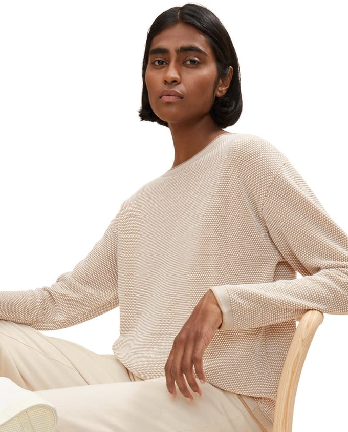 Tom Tailor - Katoenen gebreide trui met losse pasvorm - Maat L - beige bubble structure