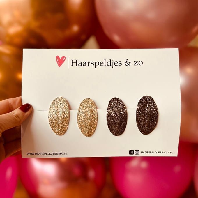Haarspeldjes Yara setje 8 - glitters - klikklakspeldje - goud - kerst - feestdagen - 5 cm speldjes