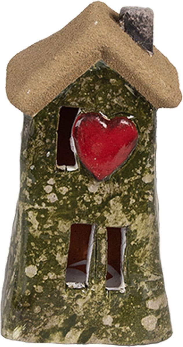 Clayre & Eef Decoratie Beeld Huis 5x5x10 cm Groen Keramiek