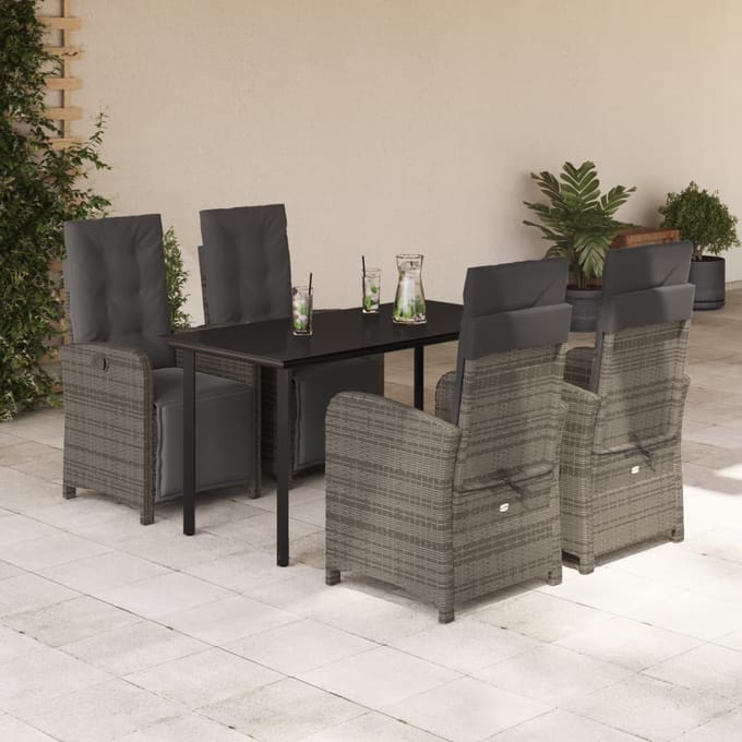 vidaXL - 5-delige - Tuinset - met - kussens - poly - rattan - grijs