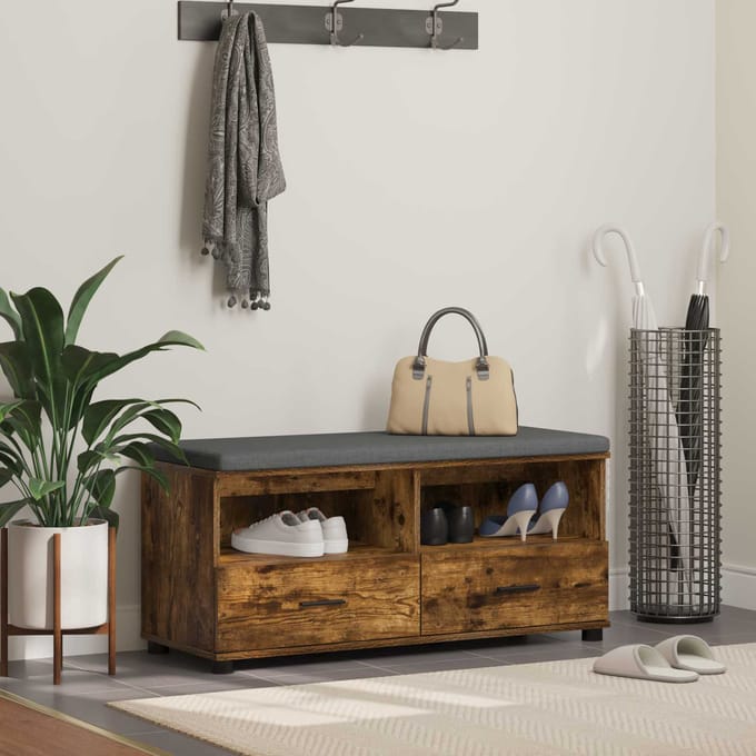 vidaXL Hallenbank met kussen met lade Gerookte Eik 100 x 38 x 46 cm