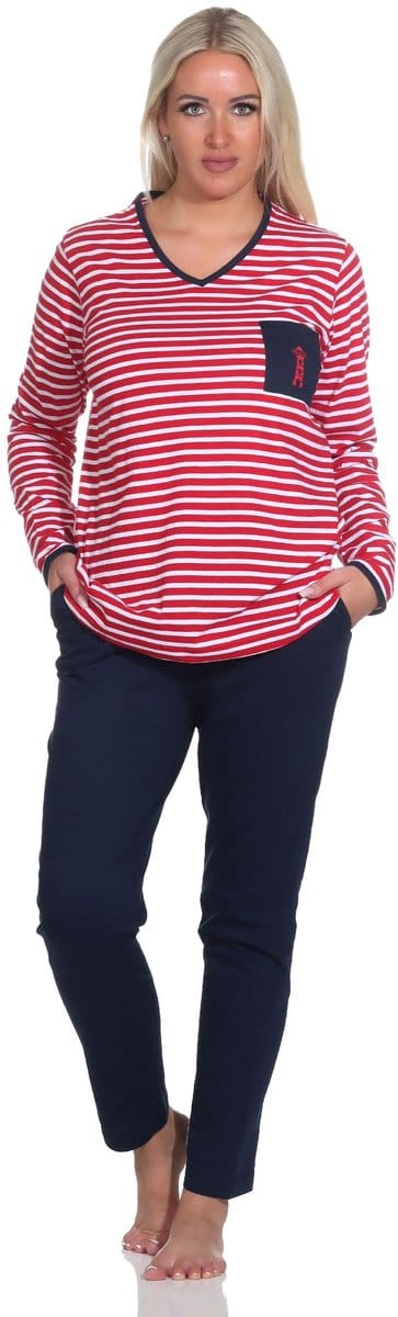 Damespyjama in maritieme streepjeslook en vuurtorenmotief - ook in oversize