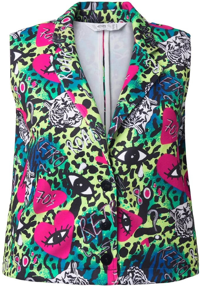 Angel of Style - Dames - Scuba vest basic fit "hart-ogen"-patroon - Limoengroen - Maat 48