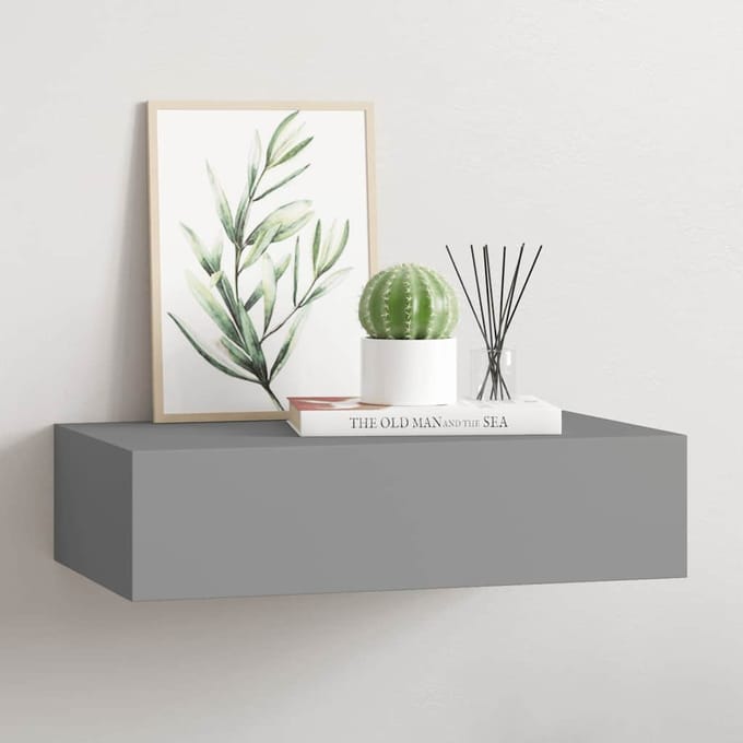 vidaXL - Wandschap - met - lade - 40x23,5x10 - cm - MDF - grijs
