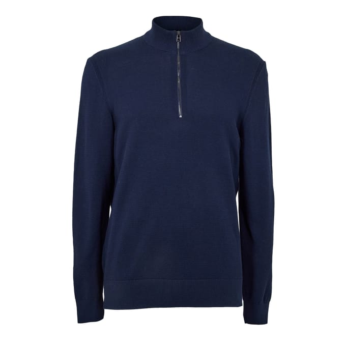 Boss Heren Ebrando-P gebreide trui met halve rits (Donkerblauw)
