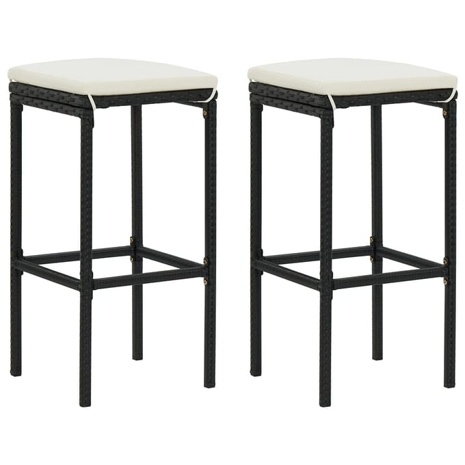 vidaXL - Barkrukken - met - kussens - 2 - st - poly - rattan - zwart
