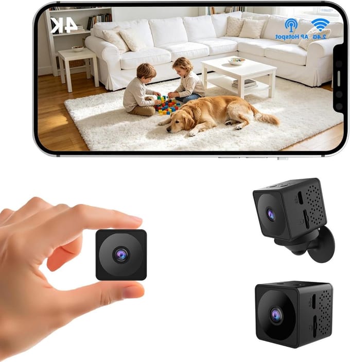 Mini Camera - Beveiligingscamera - Thuis Bewaken - 4K Ultra HD - 150 Graden Kijkhoek - Zwart