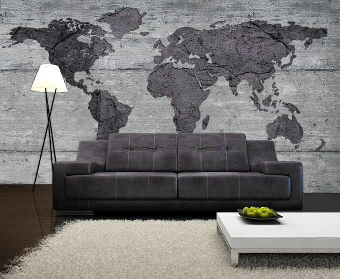 World Map Concrete Texture Photo Wallcovering